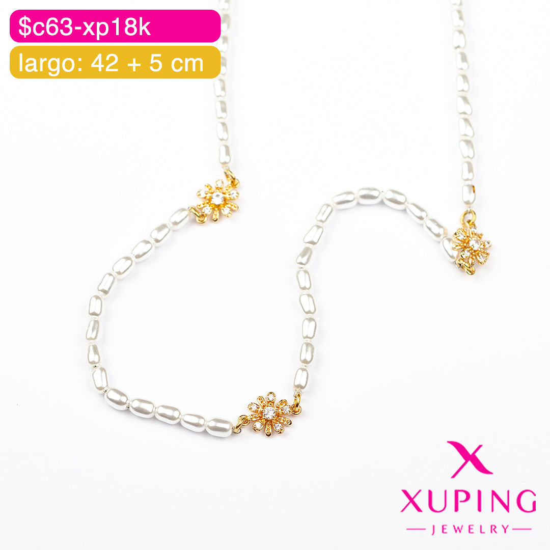(XPE_00496) Gargantilla de perlas y flores