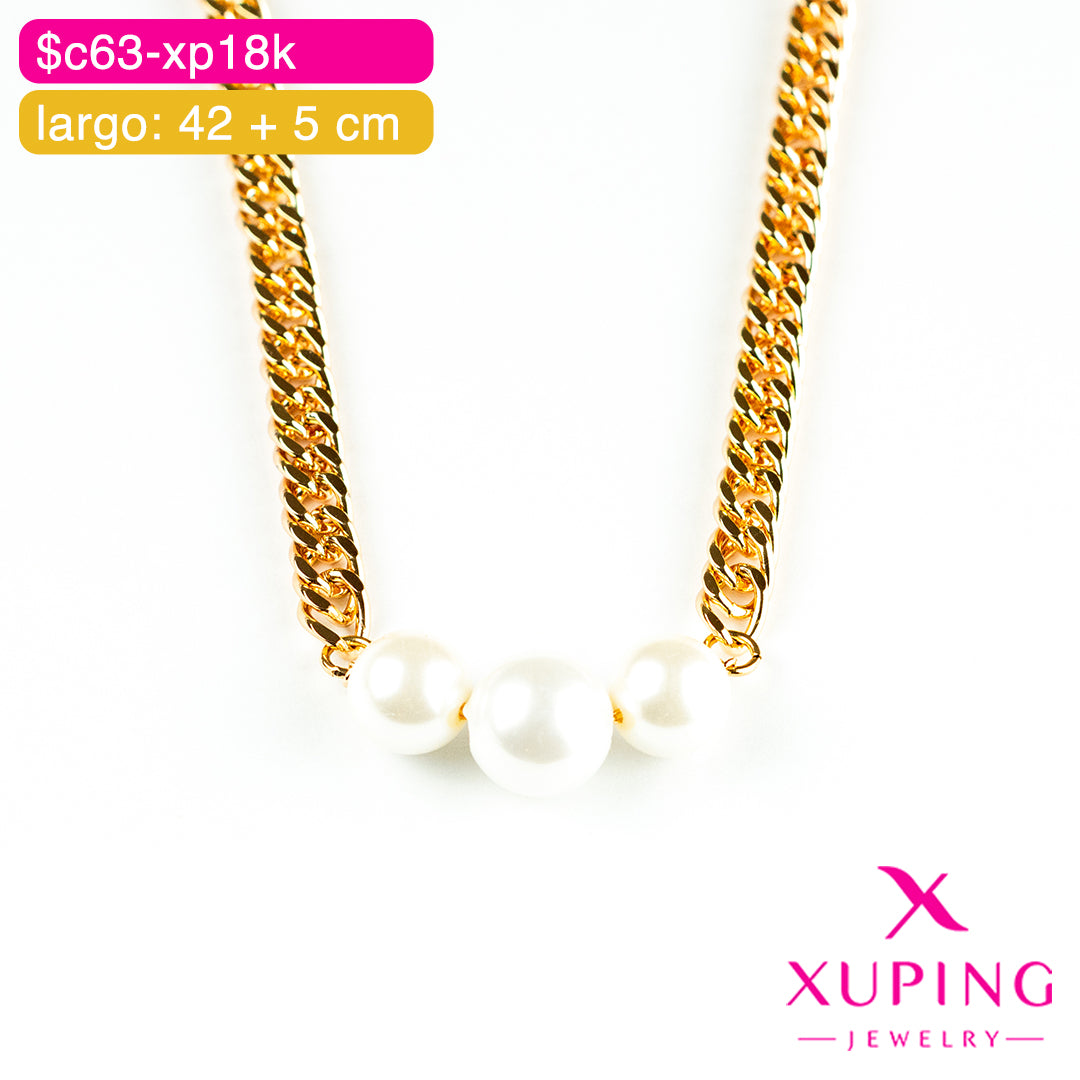 (XPE_00524) Gargantilla de triple perla 42 + 5 cm