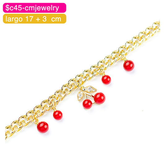 (PFH_00040) Pulsera de cerezas 14K 17 + 3 cm