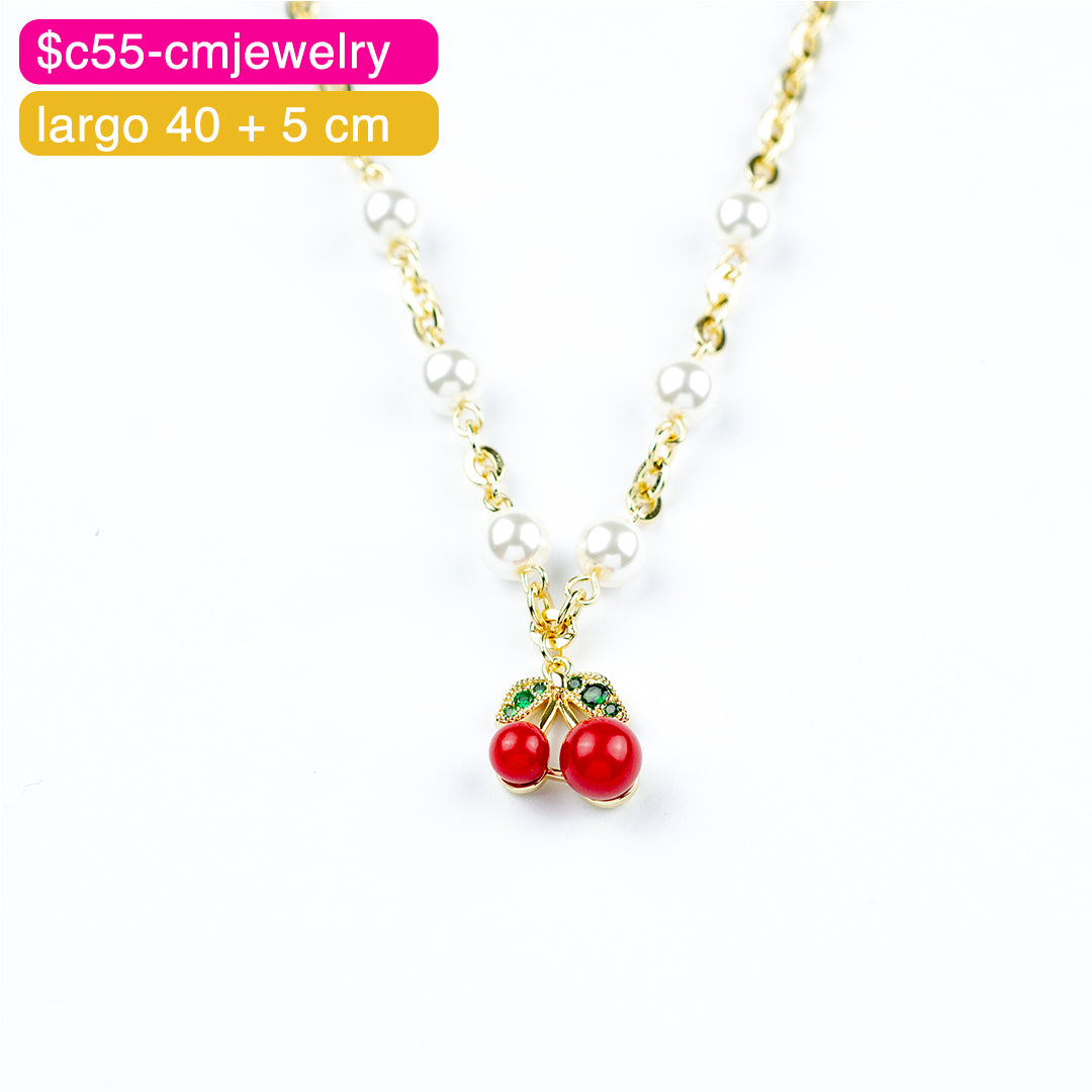 (PFE_00016) Gargantilla de cerezas 14K 40 + 5 cm