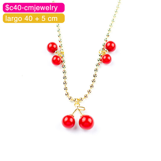 (PFE_00020) Gargantilla de cerezas 14K 40 + 5 cm