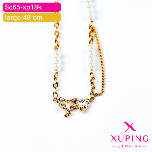 (XPE_00569) Gargantilla de perlas y corazón 48 cm