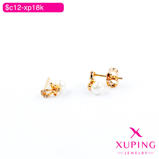 (XPB_02918) Aretes pegados de perla y mariposa