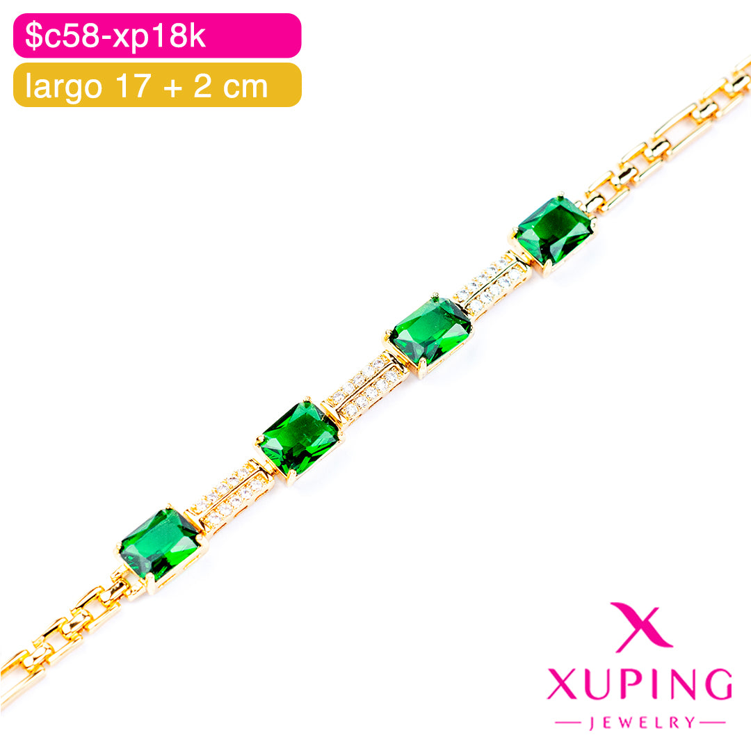 (XPH_00766) Pulsera de zirconias rectangulares 17 + 2 cm