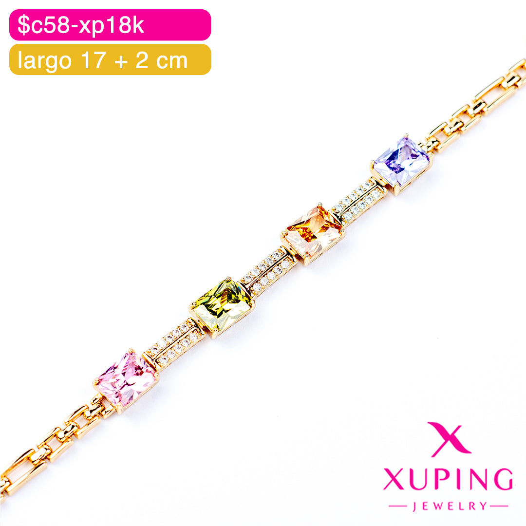 (XPH_00768) Pulsera de zirconias rectangulares 17 + 2 cm
