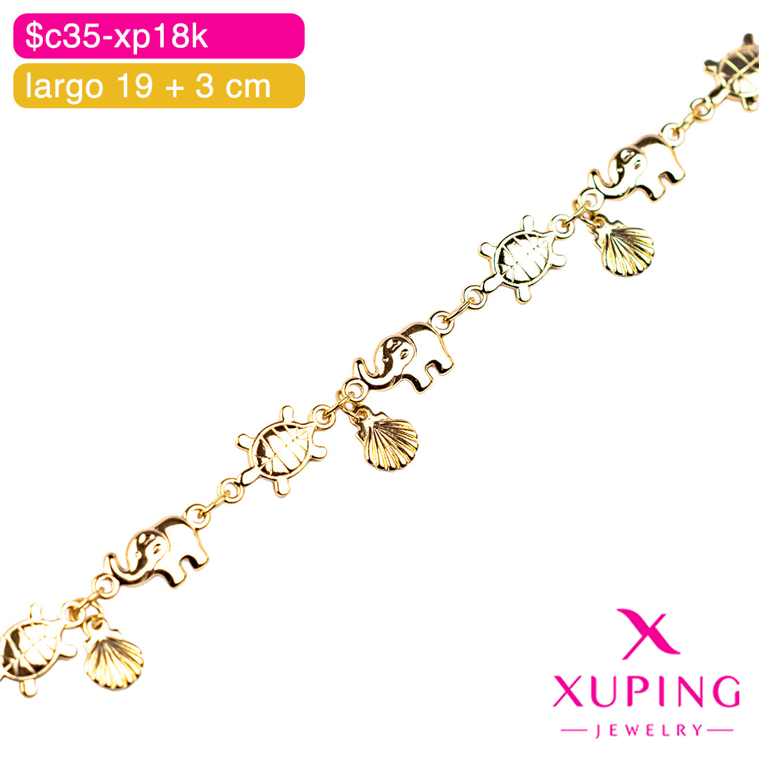 (XPH_00839) Pulsera de elefante, tortuga y concha 19 + 3 cm