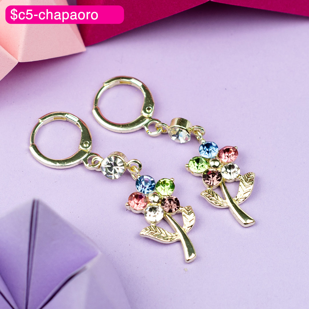 (PFB_00638) Aretes colgantes de flor 14K