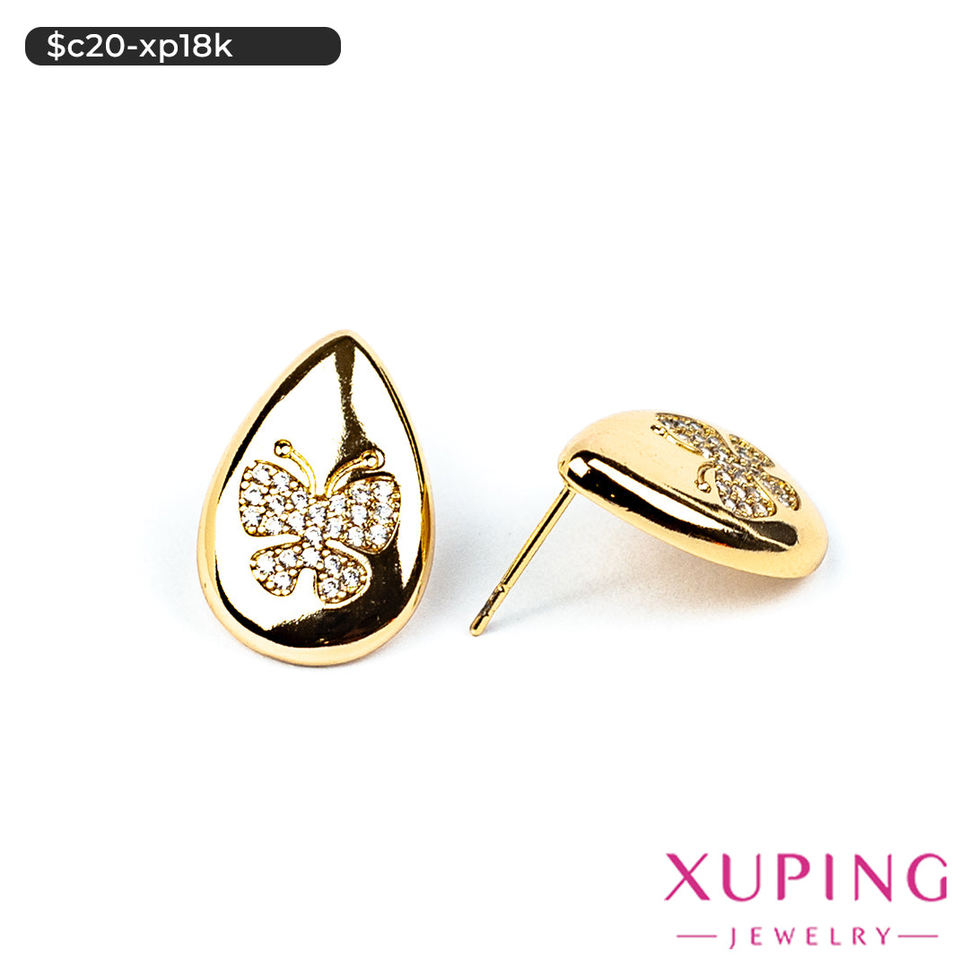 Aretes pegados de gota y mariposa