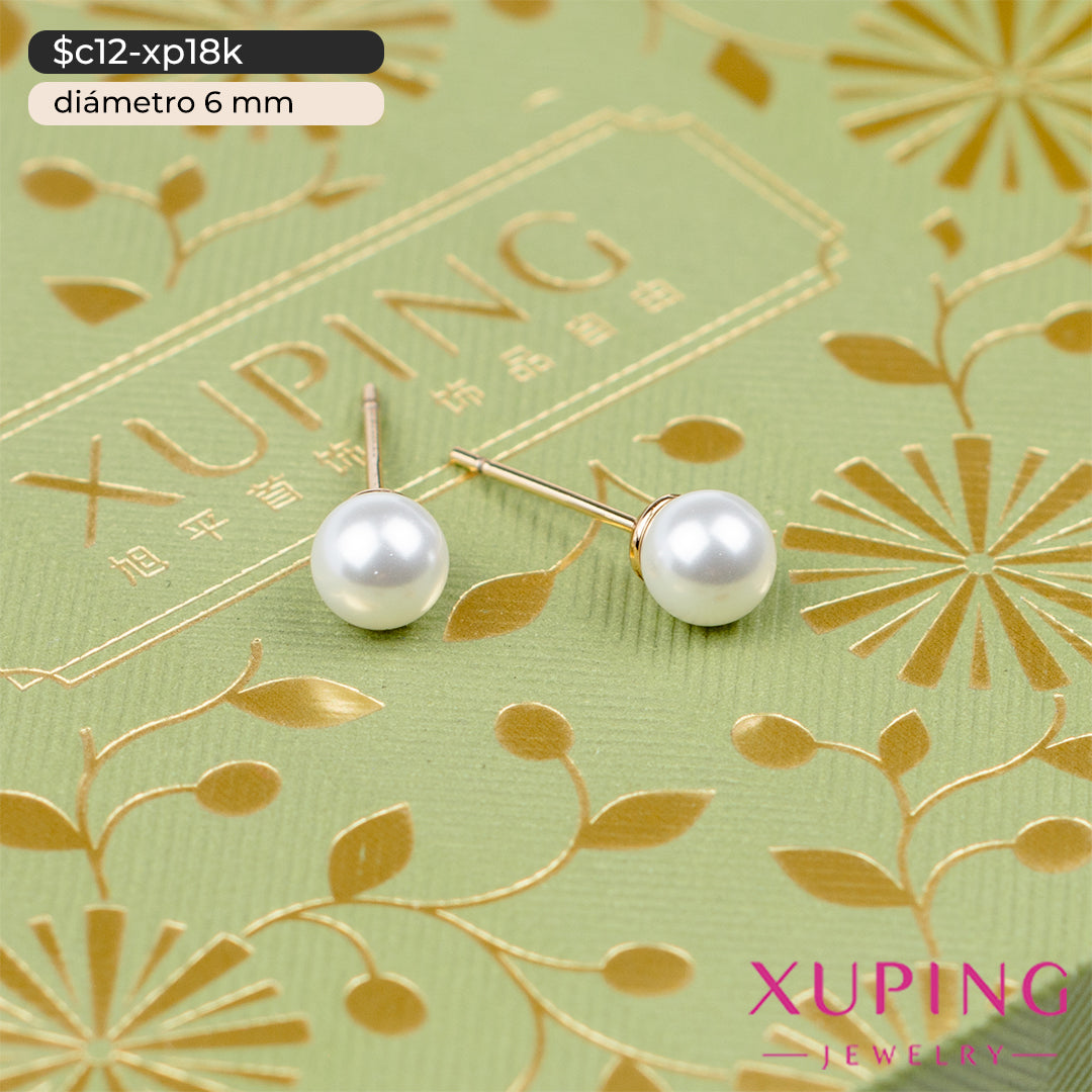 Aretes pegados de perla | 6 mm