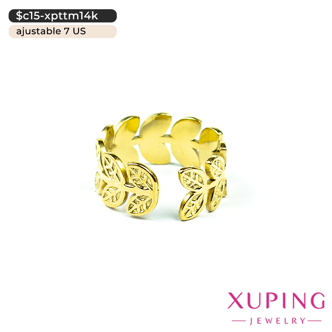 Anillo ajustable de hojas en 14K | 7 US