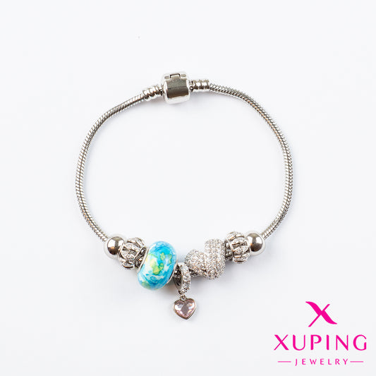 (XPH_00507) Pulsera con charms de corazón 19.5 cm