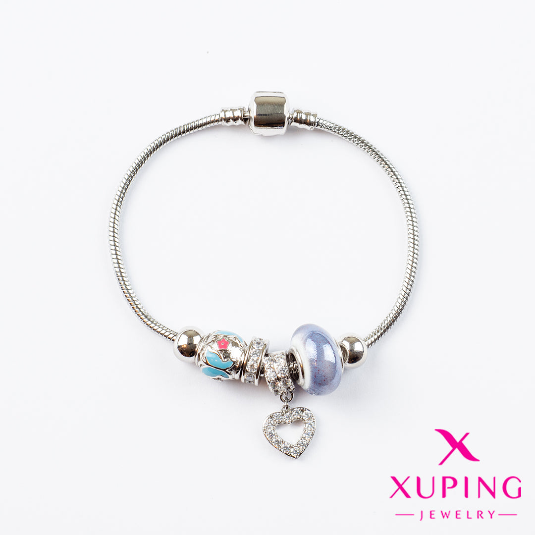 (XPH_00508) Pulsera con charms de corazón 19.5 cm