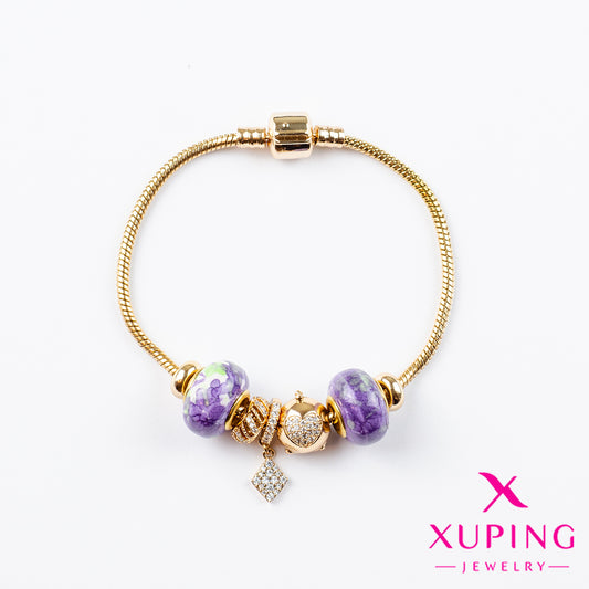 (XPH_00511) Pulsera con charms de corazón 19.5 cm