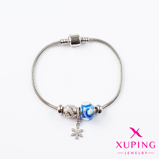 (XPH_00515) Pulsera con charms de copo de nieve 19.5 cm