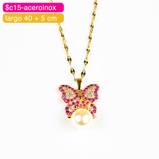 (AIE_00038) Gargantilla de mariposa y perla 40 + 5 cm