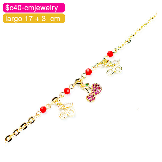 (PFH_00039) Pulsera de cerezas 14K 17 + 3 cm