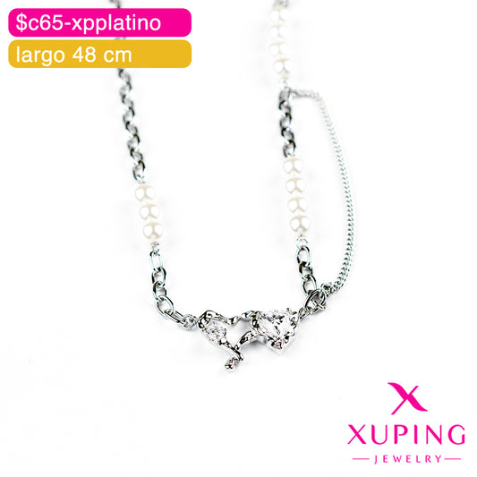 (XPE_00580) Gargantilla de corazón y perlas 48 cm
