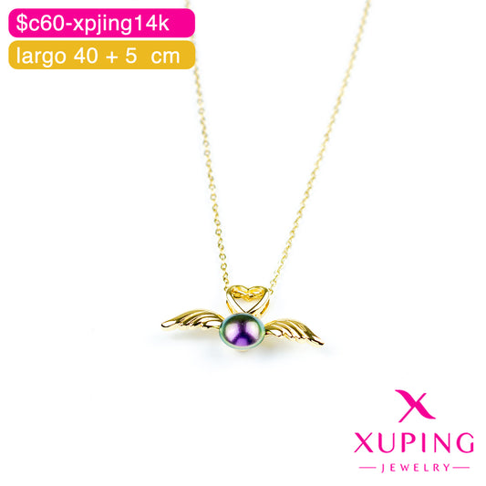 (XPE_00587) Gargantilla de corazón con alas 40 + 5 cm 14K