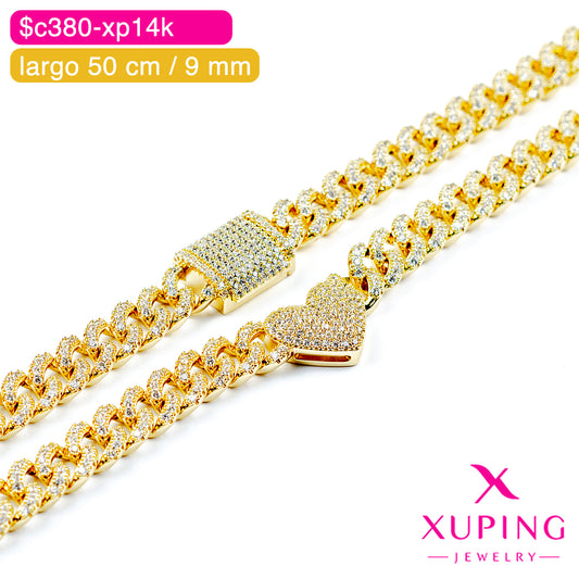 (XPE_00595) Gargantilla zirconeada de corazón 50 cm / 9 mm 14K