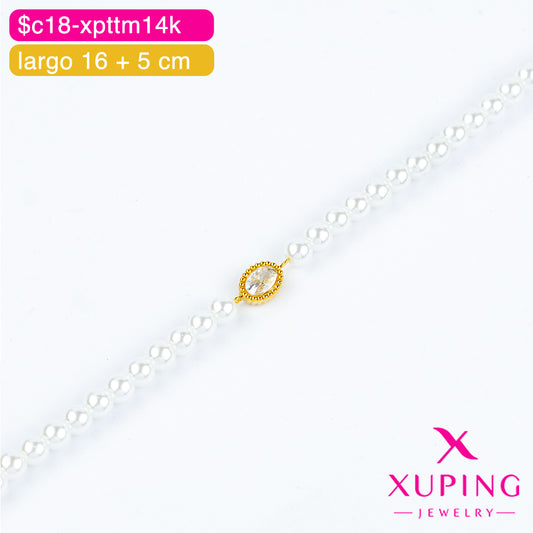 (XPH_00729) Pulsera de perlas 16 + 5 cm 14K