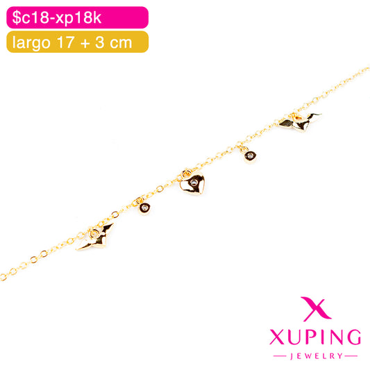 (XPH_00730) Pulsera de corazones 17 + 3 cm