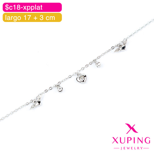 (XPH_00731) Pulsera de corazones 17 + 3 cm