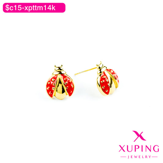(XPB_03002) Aretes pegados de mariquita 14K