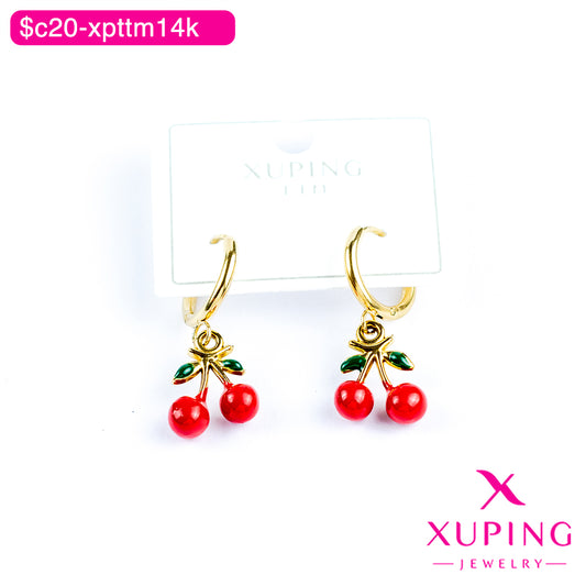 (XPB_03027) Aretes de cerezas 14K