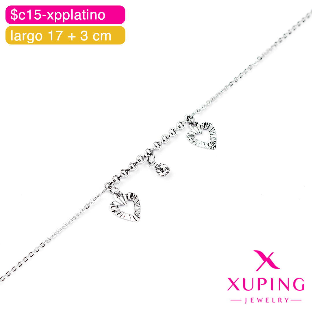 (XPH_00782) Pulsera de corazones 17 + 3 cm