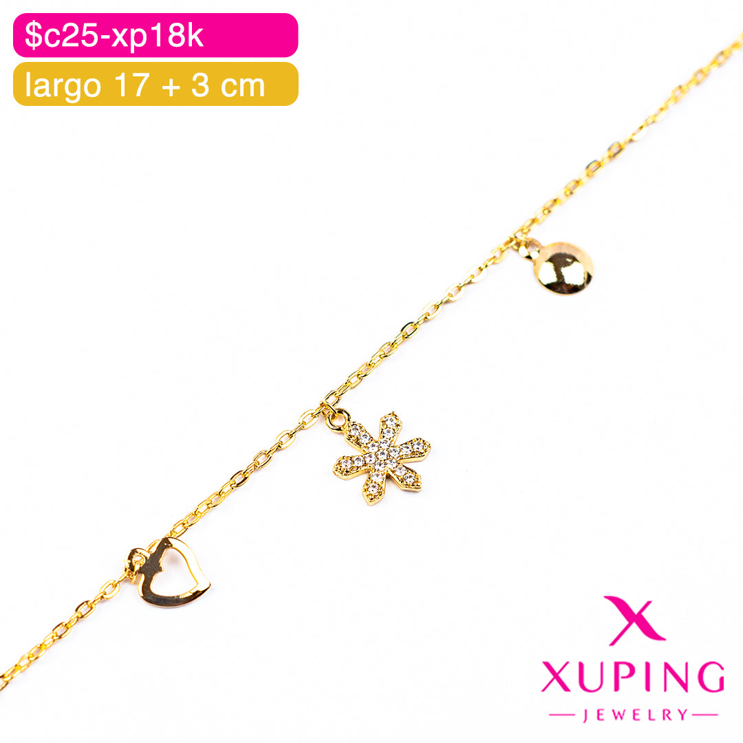 (XPH_00817) Pulsera de corazón y copo de nieve 17 + 3 cm