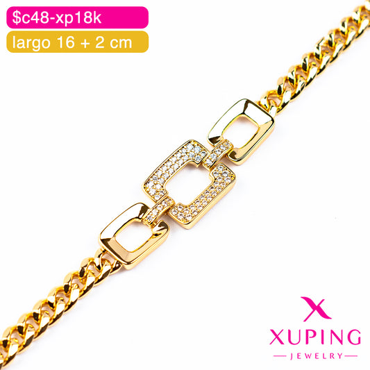 (XPH_00827) Pulsera de rectángulos 16 + 2 cm