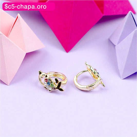 (PFB_00564) Aretes de delfín doble 14K