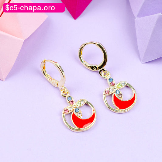 (PFB_00573) Aretes de flor y luna 14K