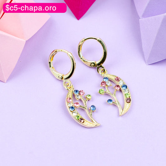 (PFB_00574) Aretes de luna y flor 14K