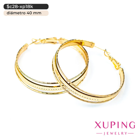 Argollas triple con franja diamantada | Ø 40 mm