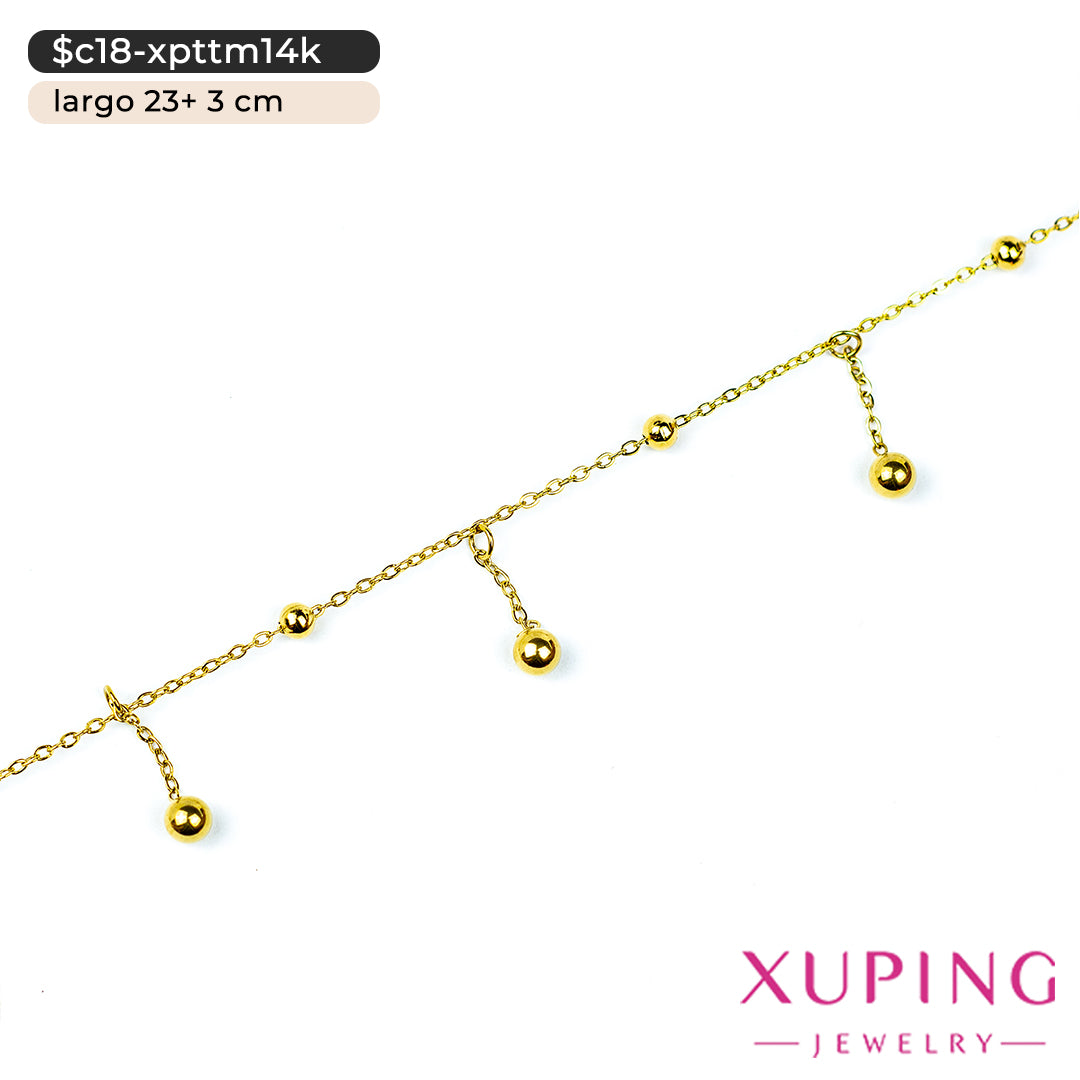 Tobillera de bolitas en 14K | 23 cm