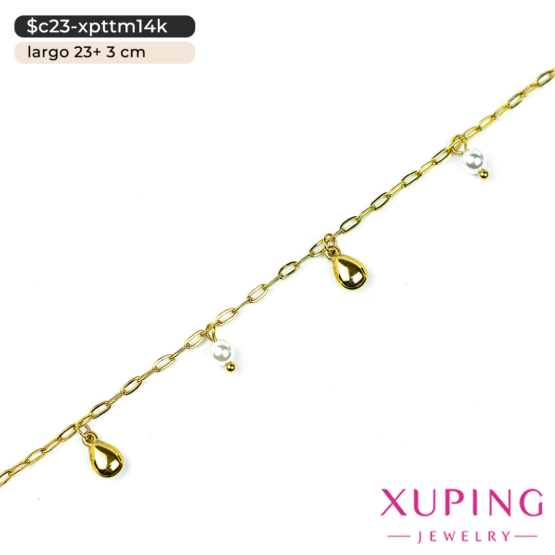 Tobillera de perlas en 14K | 23 cm