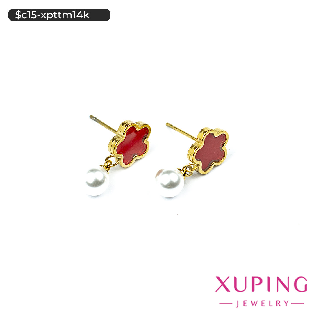 Aretes pegados de trébol en 14K