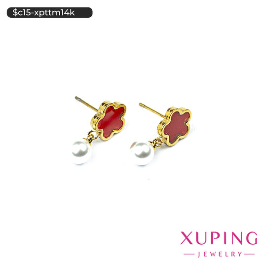 Aretes pegados de trébol en 14K
