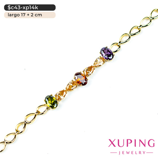 Pulsera con triple zirconia en 14K | 17 cm