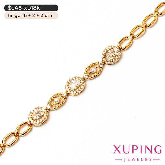 Pulsera de óvalos y perlas | 16 cm