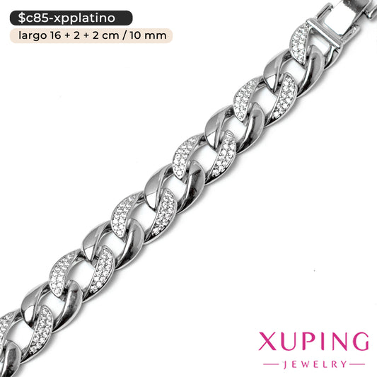 Pulsera eslabón cubano con zirconias | 16 cm
