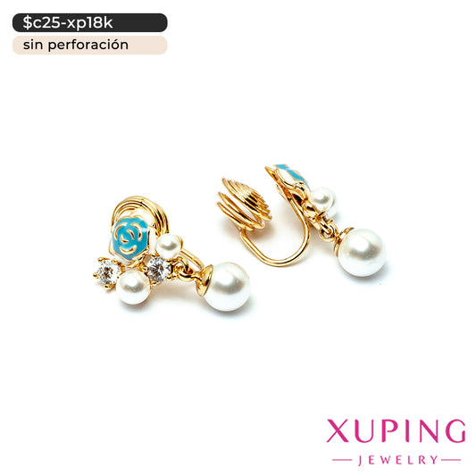 Aretes de presión de flor y perla